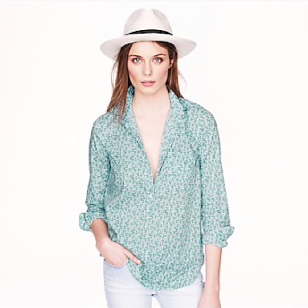 J Crew floral popover blouse